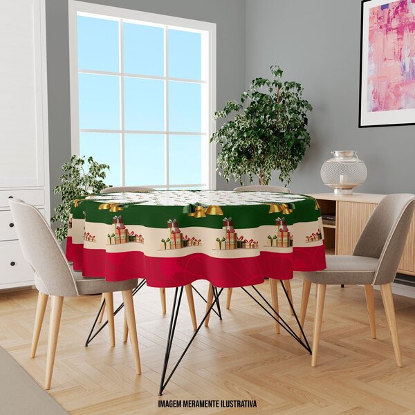 Toalha De Mesa Redonda Para 4 Lugares Pinheiros E Presentes N