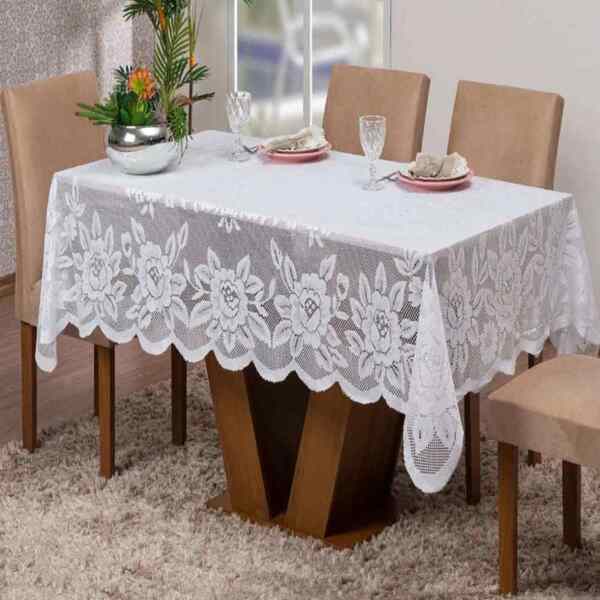Toalha De Mesa Renda 6 Lugares - Branco