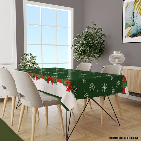 Toalha De Mesa Retangular 10-12 Lugares Floco De Neve Com Laç