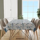 Toalha De Mesa Retangular 10-12 Lugares Floral Azul 1.45m X 3