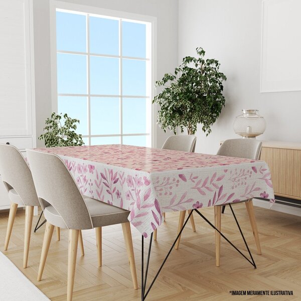 Toalha De Mesa Retangular 10-12 Lugares Flores Rosa 1.45m X 3