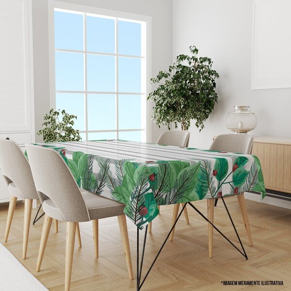 Toalha De Mesa Retangular 10-12 Lugares Folhagens 1.45m X 3.2