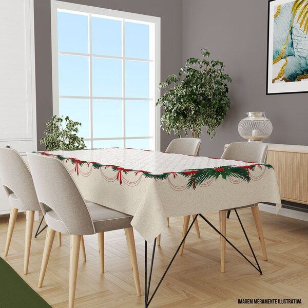 Toalha De Mesa Retangular 10-12 Lugares Folhas Natalinas 1.45