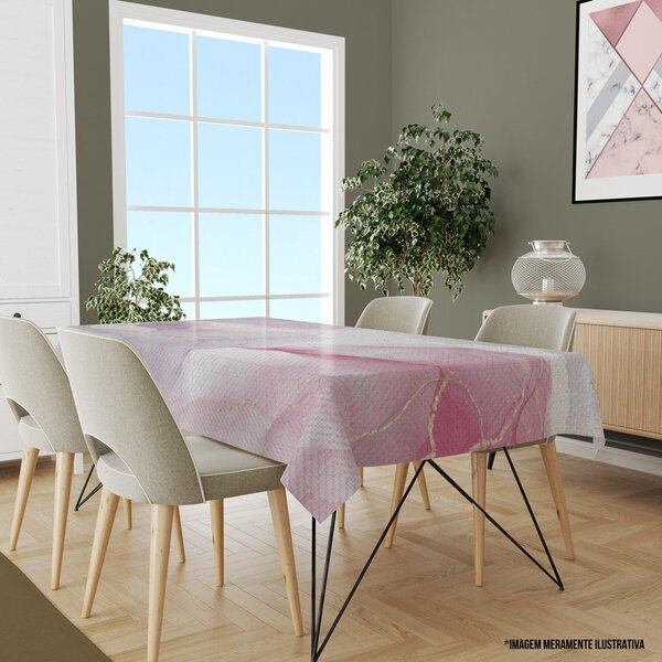 Toalha De Mesa Retangular 10-12 Lugares Marmorizado Rosa 1.45