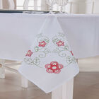 Toalha De Mesa Retangular 8 Lugares Dália Branco E Vermelho G