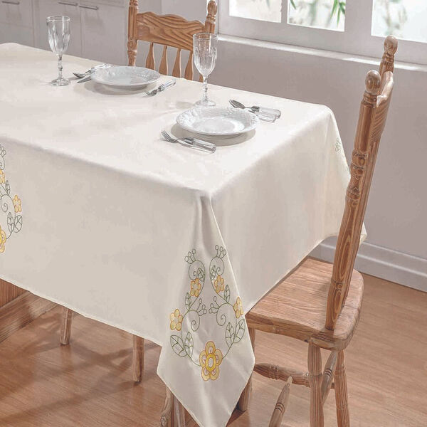 Toalha De Mesa Retangular 8 Lugares Dália Palha E Amarelo Gug