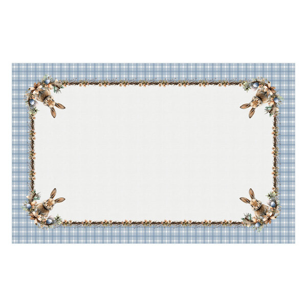 Toalha De Mesa Retangular Coelho Páscoa Xadrez Azul 6 Lugares