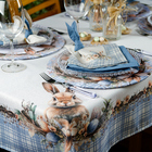 Toalha De Mesa Retangular Coelho Páscoa Xadrez Azul 6 Lugares