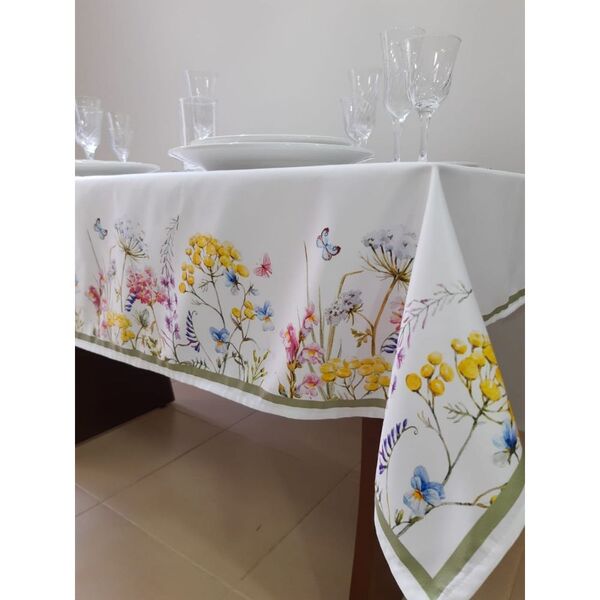 Toalha De Mesa Retangular Microfibra Luxuosa 4 Lugares Floral