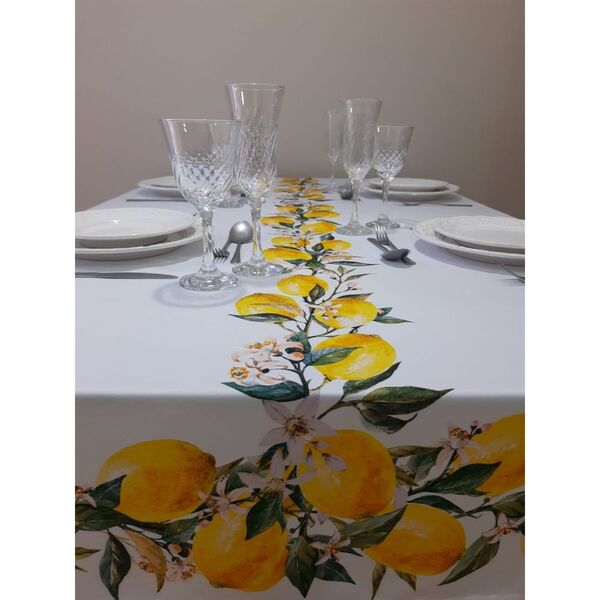 Toalha De Mesa Retangular Microfibra Luxuosa 4 Lugares Limão