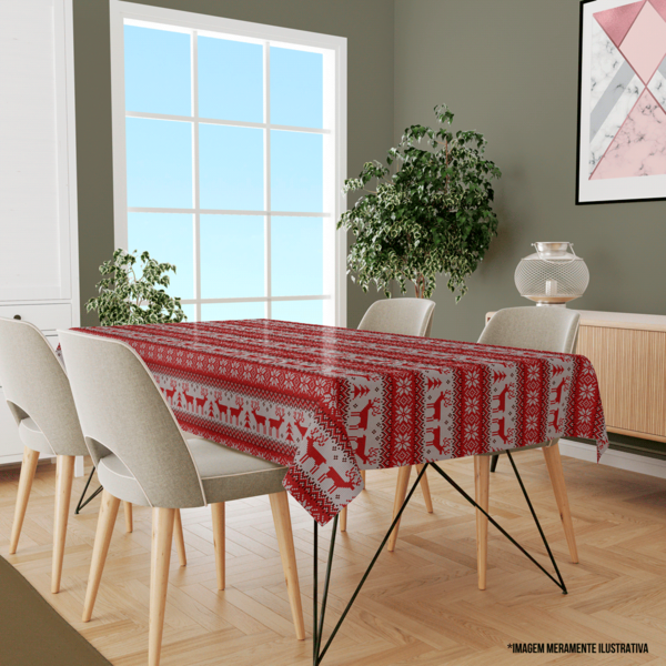 Toalha De Mesa Retangular Para 6 Lugares Natal Antigo Vermelh