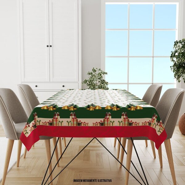 Toalha De Mesa Retangular Para 6 Lugares Pinheiros E Presente