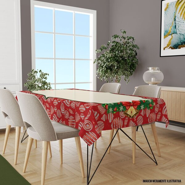 Toalha De Mesa Retangular Para 8 Lugares Elementos Natalinos