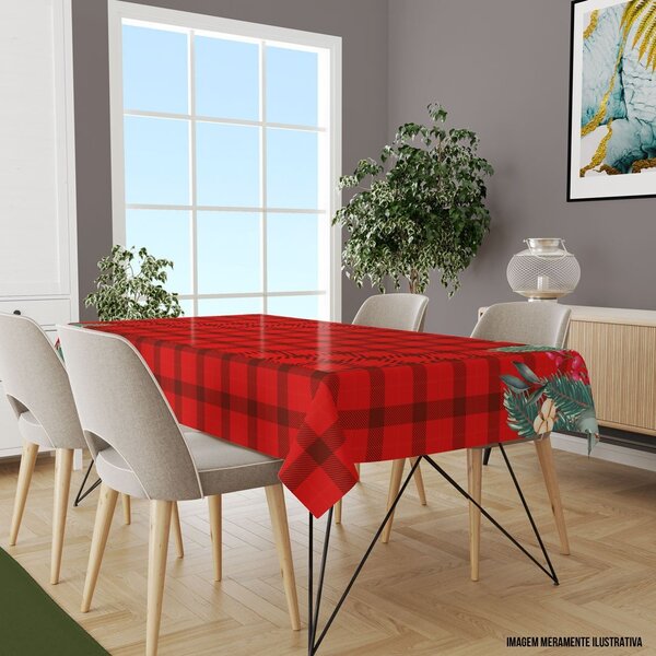 Toalha De Mesa Retangular Para 8 Lugares Flor Com Xadrez 1.45