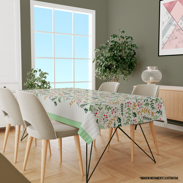 Toalha De Mesa Retangular Para 8 Lugares Folhas Natalinas Min