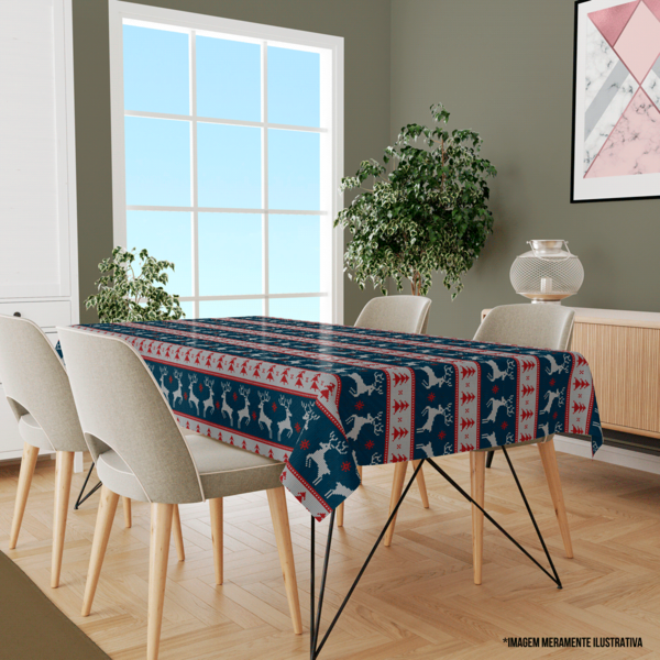 Toalha De Mesa Retangular Para 8 Lugares Natal Antigo Azul 1.