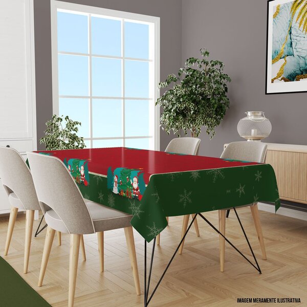 Toalha De Mesa Retangular Para 8 Lugares Papai Noel Com Bonec