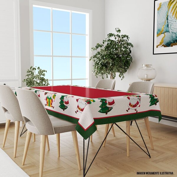 Toalha De Mesa Retangular Para 8 Lugares Papai Noel Fofinho 1