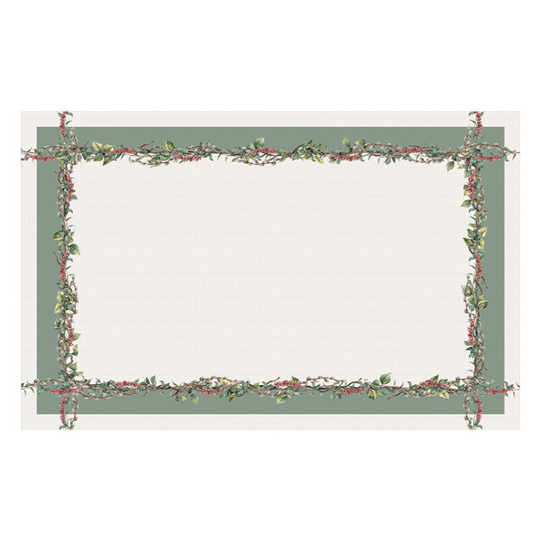 Toalha De Mesa Retangular Verde C/ Ramos De Flores 6 Lugares