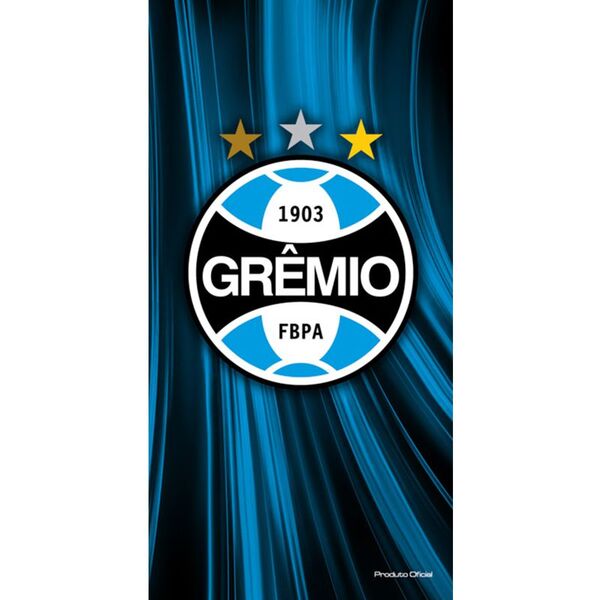 Toalha De Praia Buettner Veludo Estampado Brasão Grêmio Azul