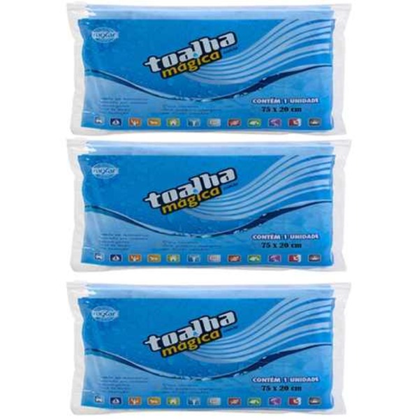 Toalha Mágica Azul 75x20cm Kit C/3 Absorvente Fixxar