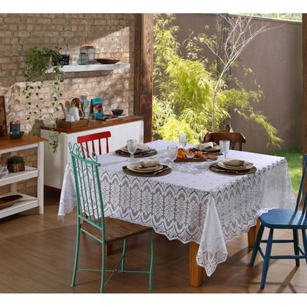Toalha Mesa Quadrada Renda Interlar Clássica Arabesco Branca
