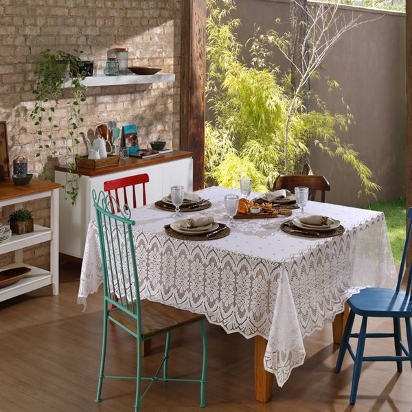 Toalha Mesa Quadrada Renda Interlar Clássica Arabesco Marfim