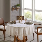 Toalha Mesa Redonda Renda Interlar Clássica Marfim 6 Lugares