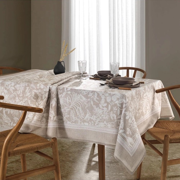 Toalha Mesa Retangular Döhler Clean Renova Alana Bege 6 Lugar
