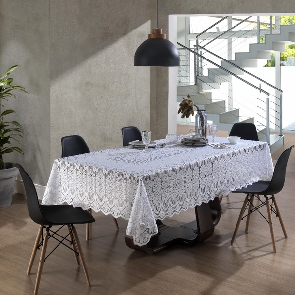 Toalha Mesa Retangular Renda Interlar Clássica Branca Arabesc