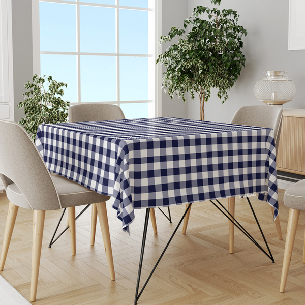 Toalha Mesa Térmica Impermeável Pvc Xadrez Azul 3,50x1,40