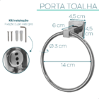Toalheiro Cromado Porta Toalha De Rosto Redondo Metal Argola