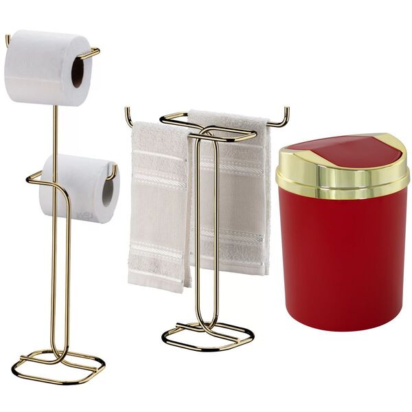 Toalheiro De Bancada Papeleira Dupla Dourada Lixeira Basculan