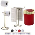 Toalheiro De Bancada Papeleira Dupla Dourada Lixeira Basculan