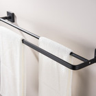 Toalheiro De Banho Preto Fosco Mod. Quadrado Barra Dupla Em A