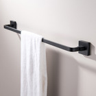 Toalheiro De Banho Preto Fosco Mod. Quadrado Barra Simples Em