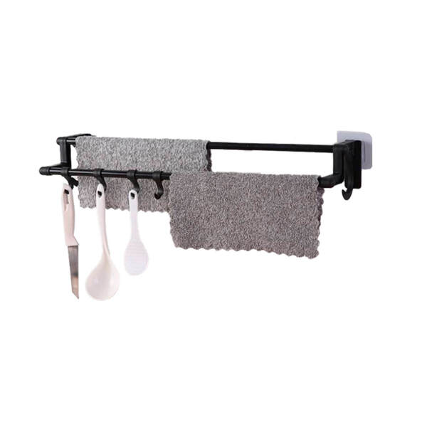Toalheiro Duplo C/ Ganchos Multiúso - Cozinha / Banheiro Pto