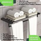 Toalheiro Hotel De Parede Porta Toalha Duplo Preto Master