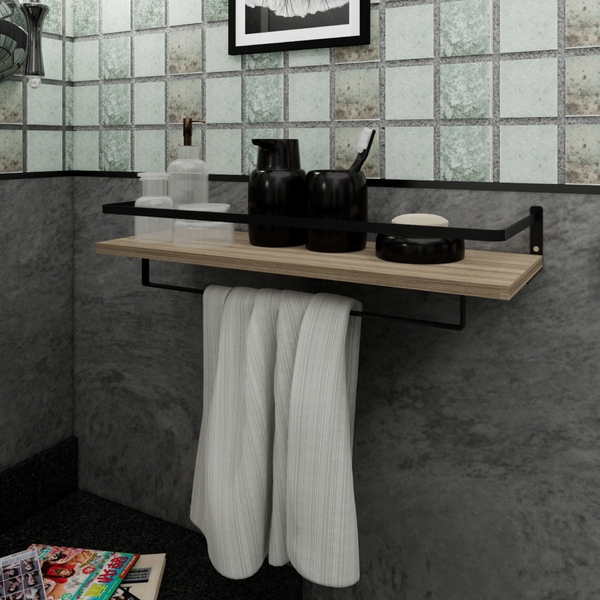 Toalheiro Prateleira Lavabo Toalha Banho Rosto Design Preto