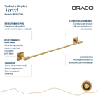Toalheiro Simples Vercci Dourado Escovado