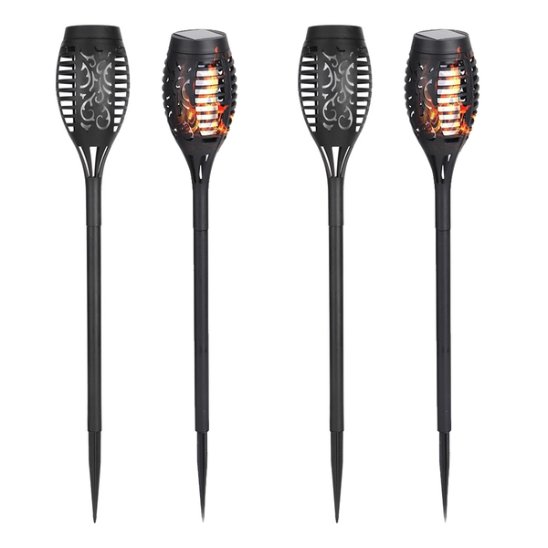 Tocha Luminaria Solar Chama Fogo Kit 4 Unidades Espeto 12 Led