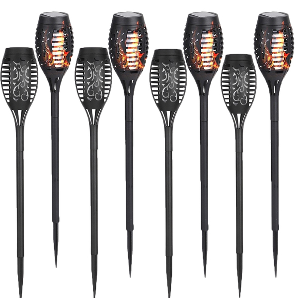 Tocha Luminaria Solar Fogo Chama Kit 8 Und Espeto 12 Leds Bal