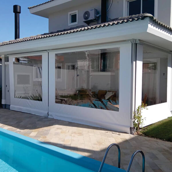 Toldo Cortina Branco C/ Visor - 3,80m X 1,80m - Kit Completo