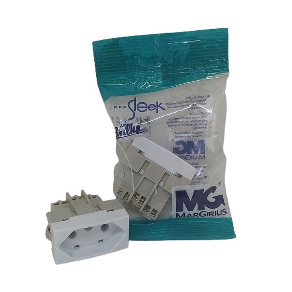 Tomada 2 Pinos + Terra 20a Sleek Branco Margirius