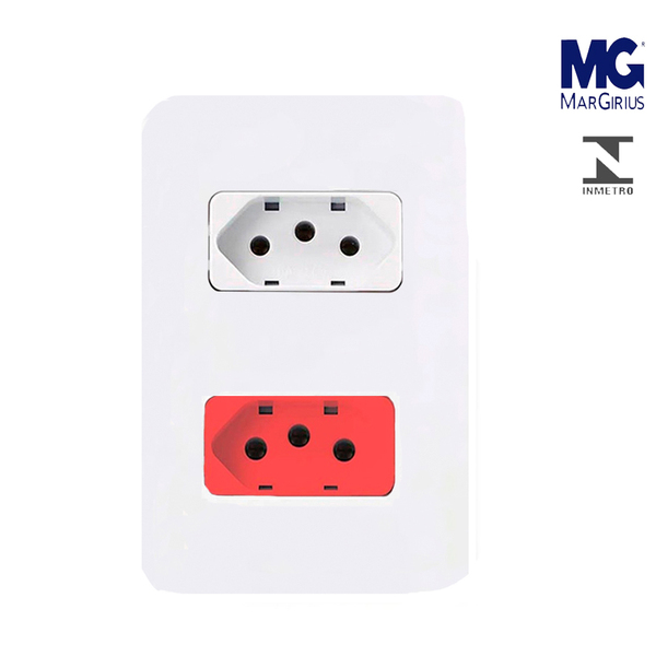 Tomada Dupla 10a Branca + 20a Vermelha 250v 4x2 Margirius B3