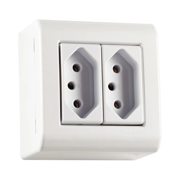 Tomada Dupla 20a/250v Sobrepor Tramontina Lizflex Branca
