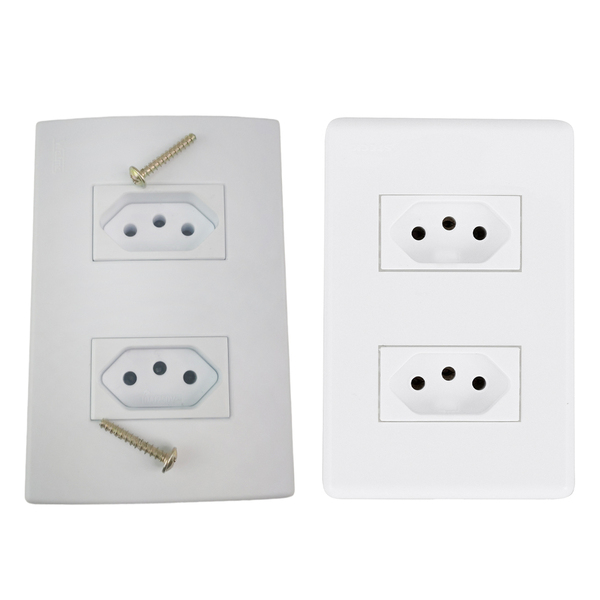 Tomada Dupla Com Placa 2p + T 4x2 Kit 2 Uni Padrao Novo Const