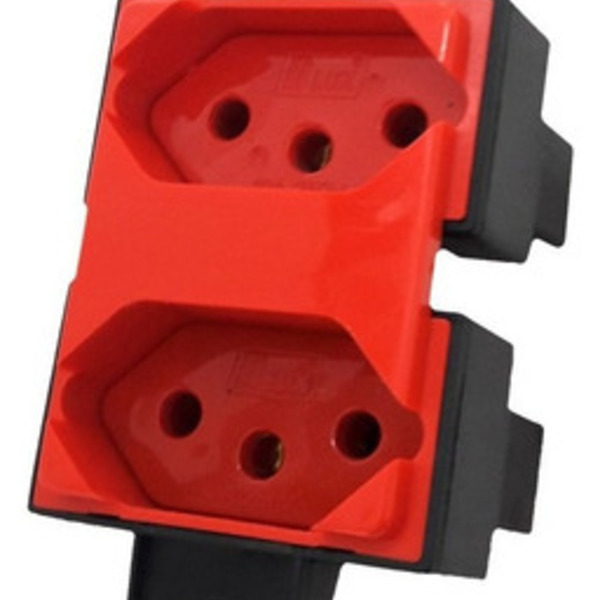 Tomada Dupla Haste Longa 2p+t 20a 250v Vermelha Ref 90328 - Blux