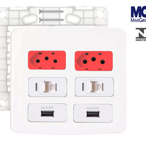 Tomada Dupla Ver 10a + 20a + Rj45 Cat5 + Usb 2a Margirius B3