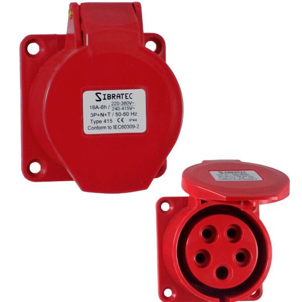 Tomada Embutir 415 3p+n+t 6h 380vca/16a Vermelha Ip44 Sibratec